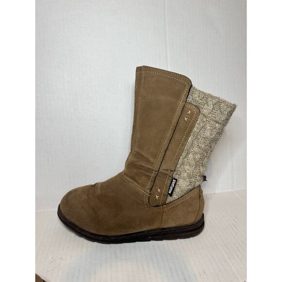 Muk Luks Size 10 Round Toe Tan Mid Calf Lined Comfort Boots Taupe Brown - Picture 4 of 11
